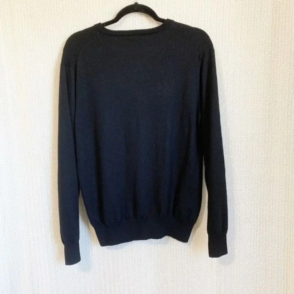 Peter Millar Men's Sweater Large Black Merino Wool Knit Long Sleeve V-Neck